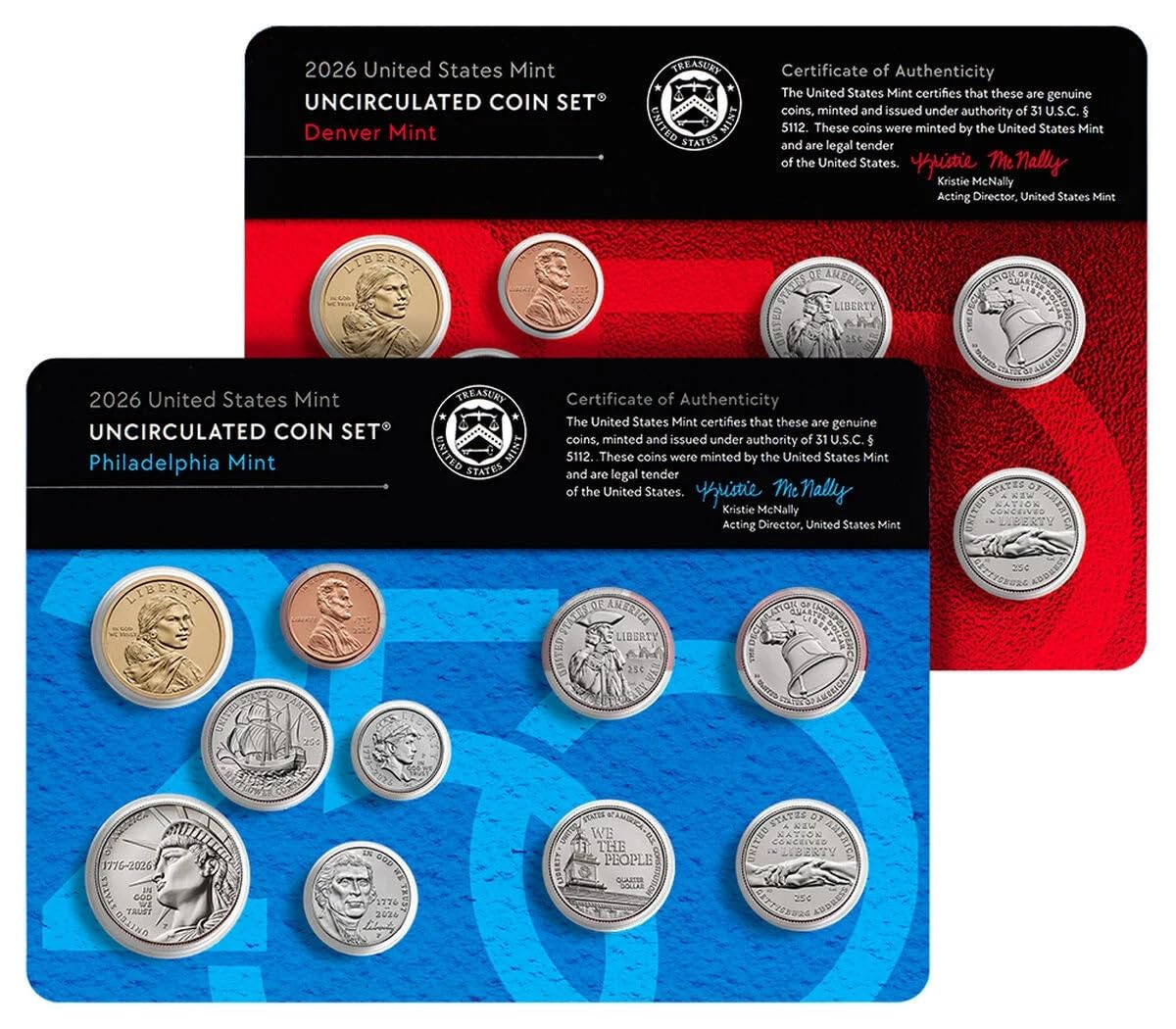 2026 P, D U.S. Mint Uncirculated 20-Coin Mint Set - Dual Dated 1776-2026 Semiqui