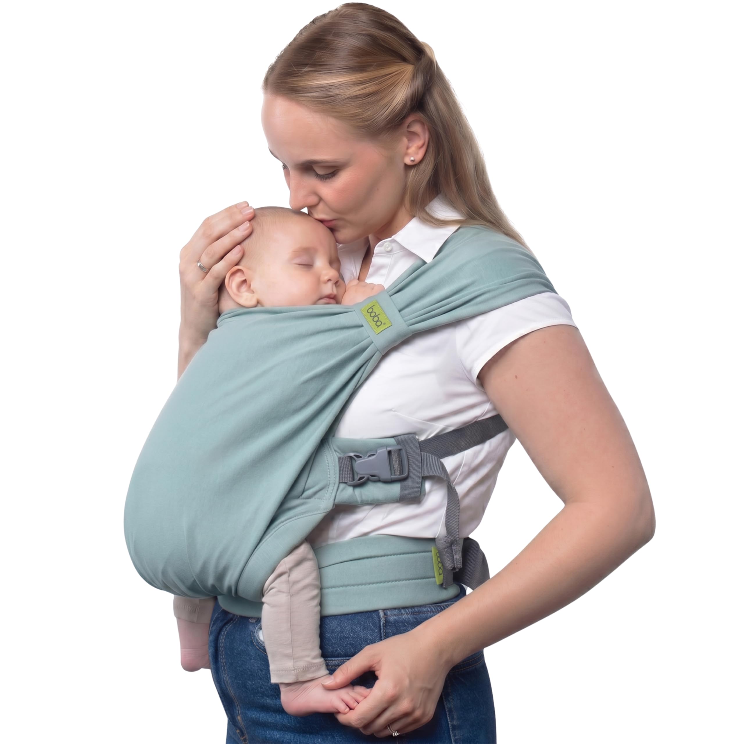 Boba Bliss Pre-Wrapped Baby Wrap Carrier, Newborn Sling, Sea Mist | Stretchy Hyb