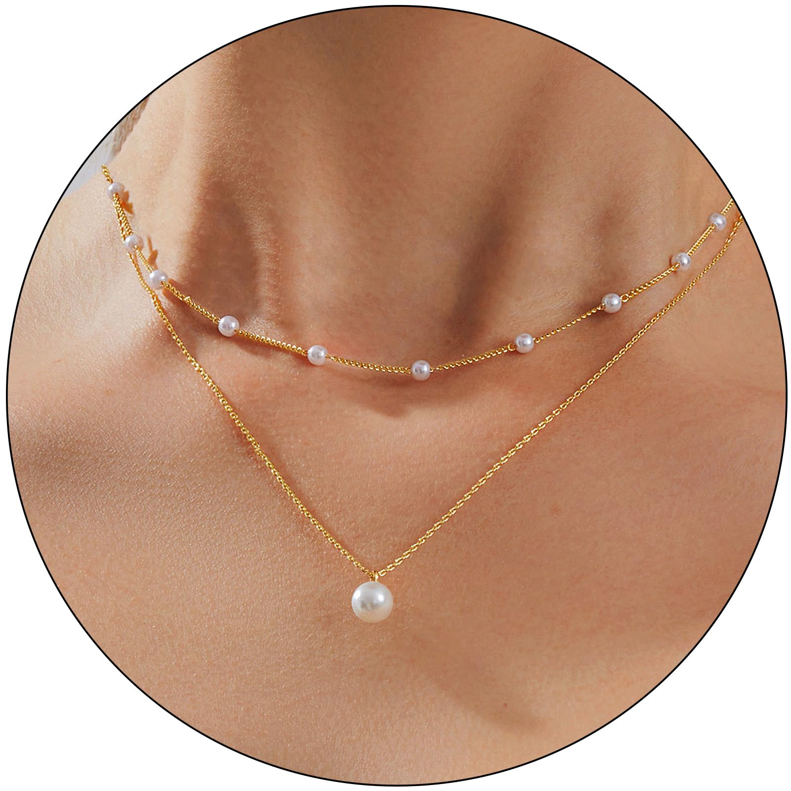 Partm Pearl Necklace for Women Trendy 14K Gold Plated Dainty Pearl Pendant Choke