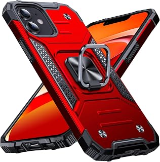 Anqrp Heavy Duty Red Case for iPhone 12/12 Pro Case with Enhanced Ring Holder Grip Stand, Military Grade Shockproof Rugged Drop Protective Silicone Hard Slim iPhone 12 Phone Case Cover,Corail Red