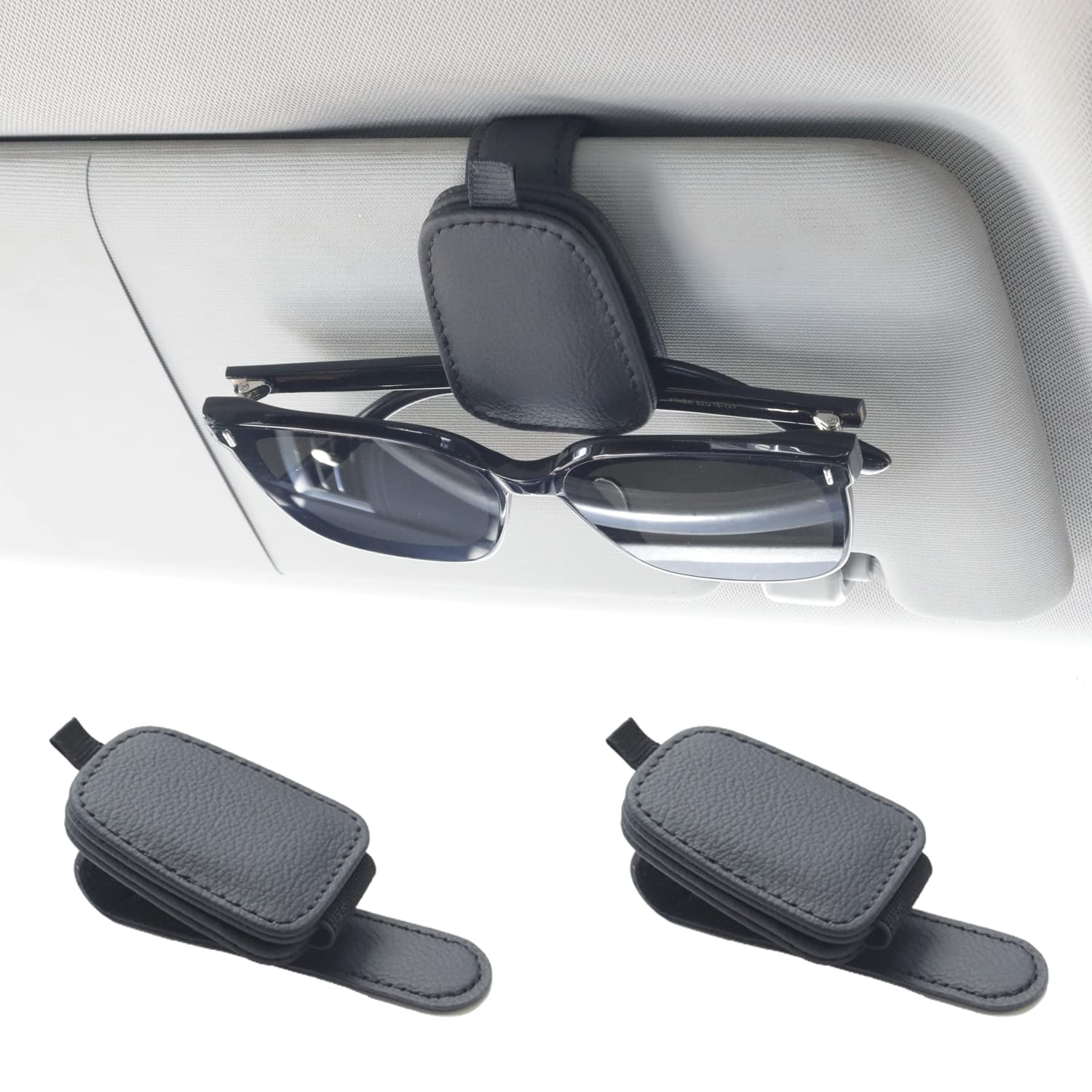 Yuoyar Magnetic Leather Sunglasses Holder for Car, 2 Packs (Black) | Magnetic Ca