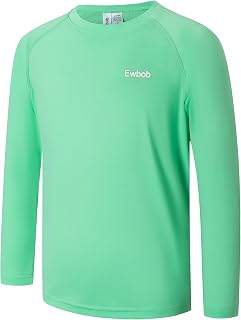 Boys UPF 50+ Swim Shirt Long Sleeve, UV Sun Protection Rash Guard, Youth Kids SPF Water Shirts for Beach Surf for 3-14Y