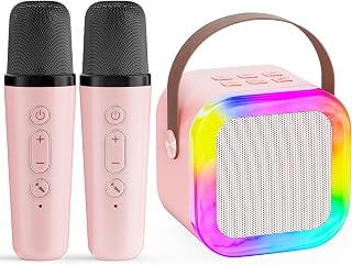 Karaoke Machine for Kids,2026 New Mini Portable Karaoke Toys, Karaoke Speaker with 2 Wireless Mics & Light for Home Party for Adults,Birthday Gifts for Girls and Boy (Pink-2 MIC)