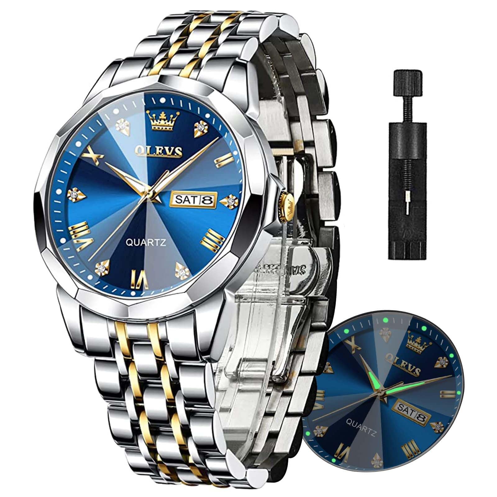 Men's Casual Stainless Steel Watch, Big Face Easy to Read Analog Quartz Watch wi