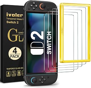 ivoler [4-Pack for Switch 2 Screen Protector with Alignment Frame Tool, 30-second installation- Bubble-Free Application - 9H Hardness -Tempered Glass Protection Film for Nintendo Switch 2 Model 2025