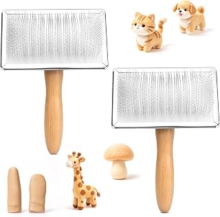 SOCNITC 2Pcs Large 6.61" x 4.72"Wooden Hand Wool Carders for Needle Felting | Wool Carding Brushes with Finger Cots, Smooth Wooden Handle for Wool Felting, Hand Spinning And Pet Grooming