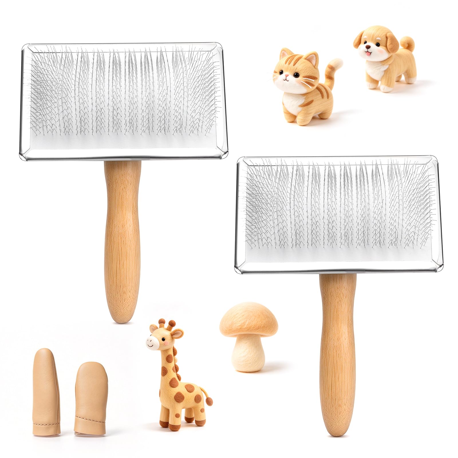 SOCNITC 2Pcs Large 6.61" x 4.72"Wooden Hand Wool Carders for Needle Felting | Wo