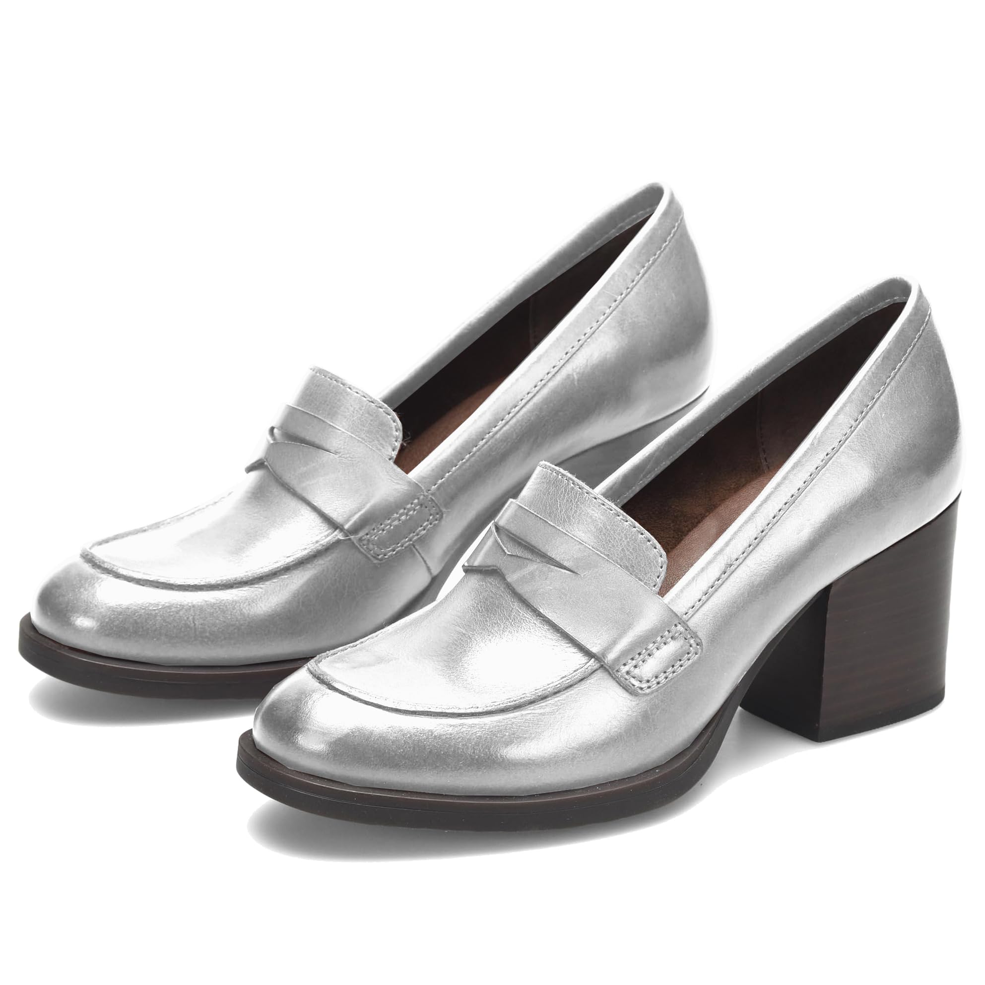 SHODENSE Women Vintage Chunky Heel Loafers Pumps Platform Round Closed Toe Oxfor