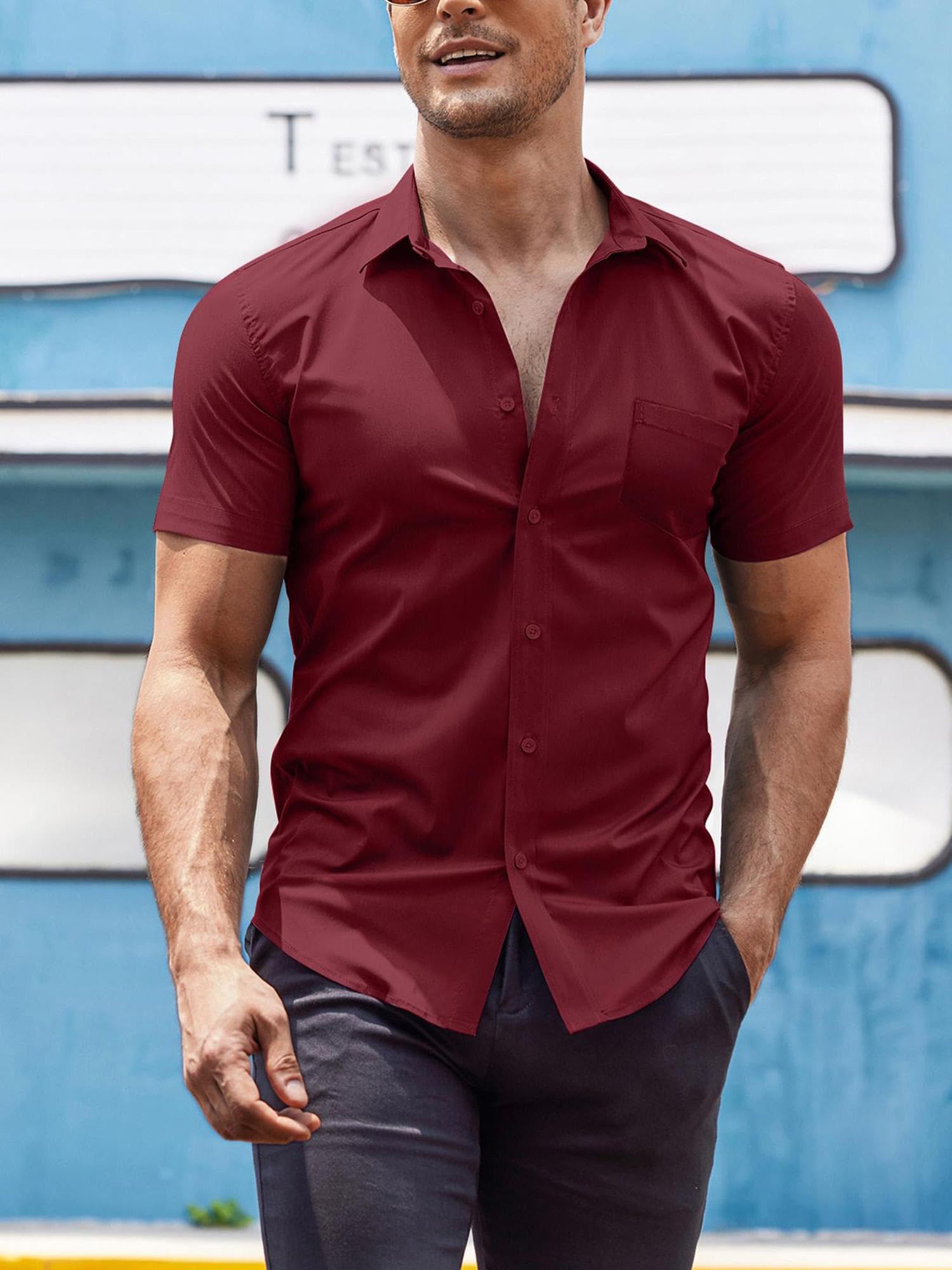 Mens Short Sleeve Button Down Pocket Shirt