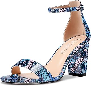 Aachcol Women's Open Toe Sandals Ankle Strap Chunky Block Mid Heel Heel Party Shoes 8.5 cm