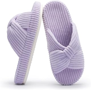 Chantomoo Slippers for Women Memory Foam Home Bedroom Corduroy Bow Cross Slippers Comfortable Shoes Slippers Fashion Gift