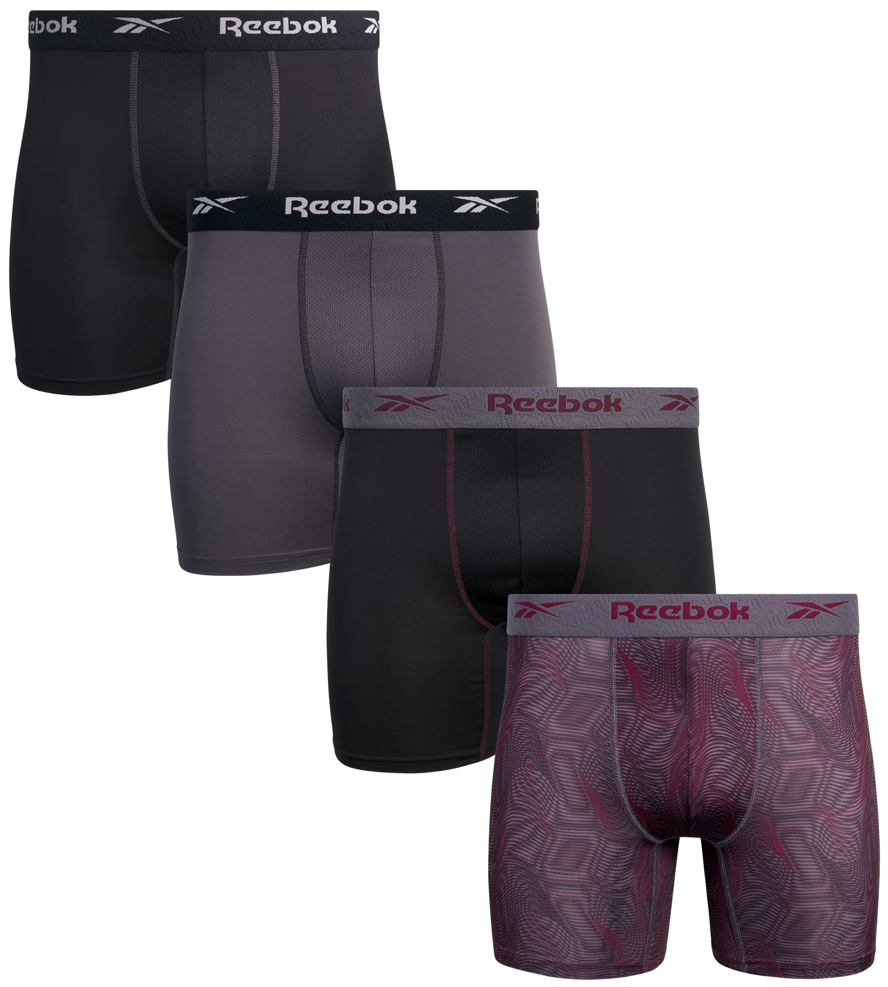 Reebok Mens Active Underwear - Sport Soft Performance Boxer Briefs (Pack of 4)
