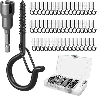 50 Set Q-Hanger Hooks for Outdoor String Lights, GIPTIME Ceiling Hook Screw Christmas Rope Light Clips, Fairy Lights Plants Wind Chimes Decoration Hanging Safety Buckle Design, Include Wing Nut Driver