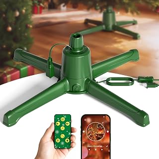 COOLWUFAN Musical Rotating Christmas Tree Stand with Remote for 9ft Trees | Stable 360 Degree Spinning Christmas Tree Base Holder with Built-In Electrical Outlets for Artificial Trees Up to 9 ft