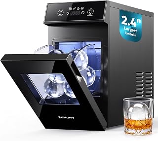 EUHOMY 2.4" Clear Ice Ball Maker Countertop, 2Pcs in 60Mins, 48Pcs/Day, Timer, Self-Cleaning Round Ice Cube Maker with Crystal Clear Ice, Sphere Ice Maker Machine for Whiskey & Bourbon