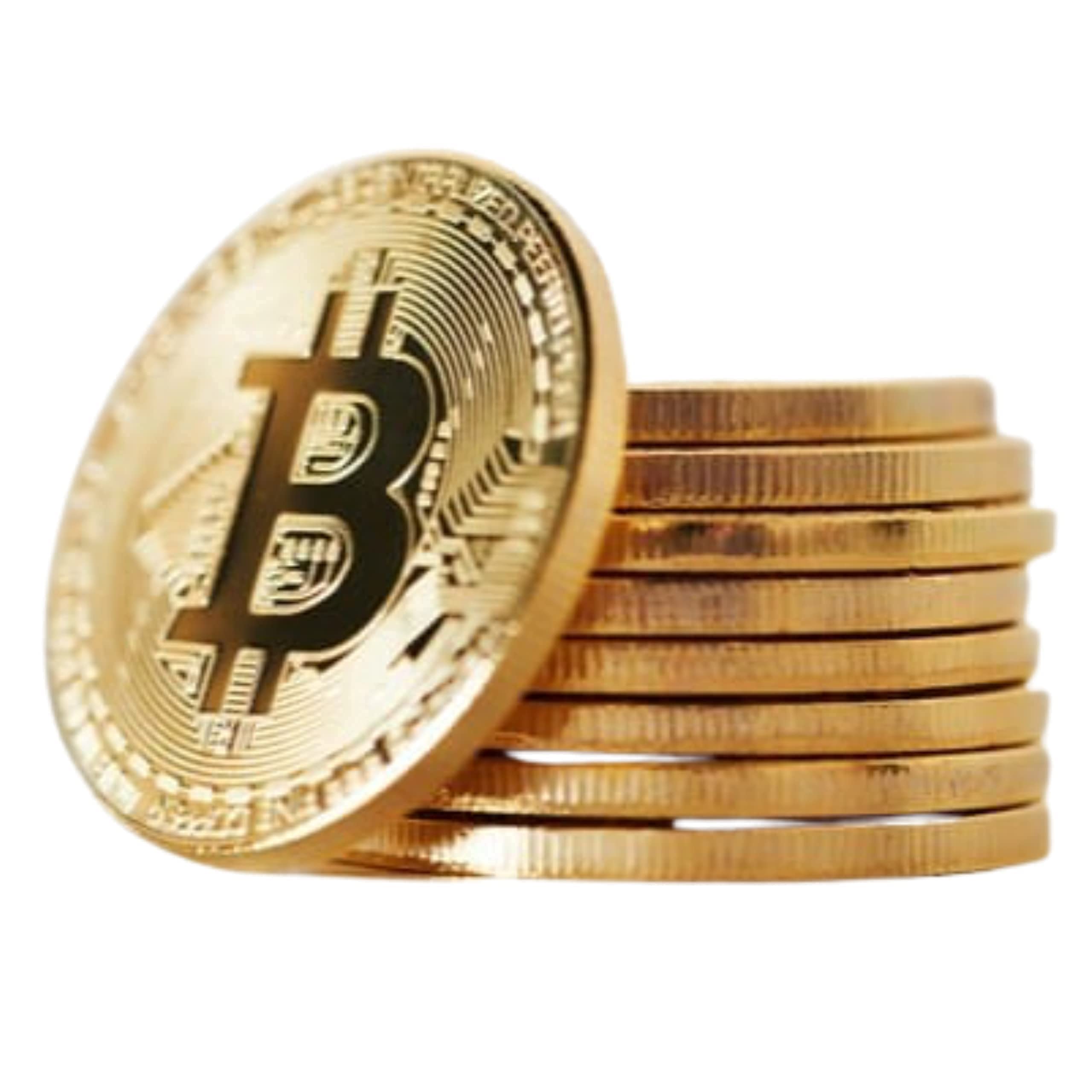 10 Pcs Bitcoin Coin Souvenir with Coin Case, Physical Bitcoin Collection, Gold P