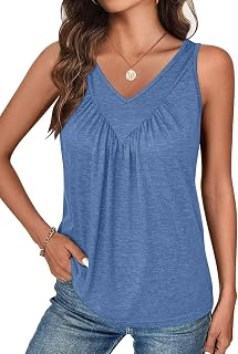 Bliwov Women Tank Tops Ruched V Neck Loose Fit Casual Sleeveless Beach Holiday Outfits Fashion Autumn Blouses