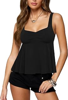SUUKSESS Women Babydoll Tank Tops with Built in Bras Sleeveless Y2K Tops