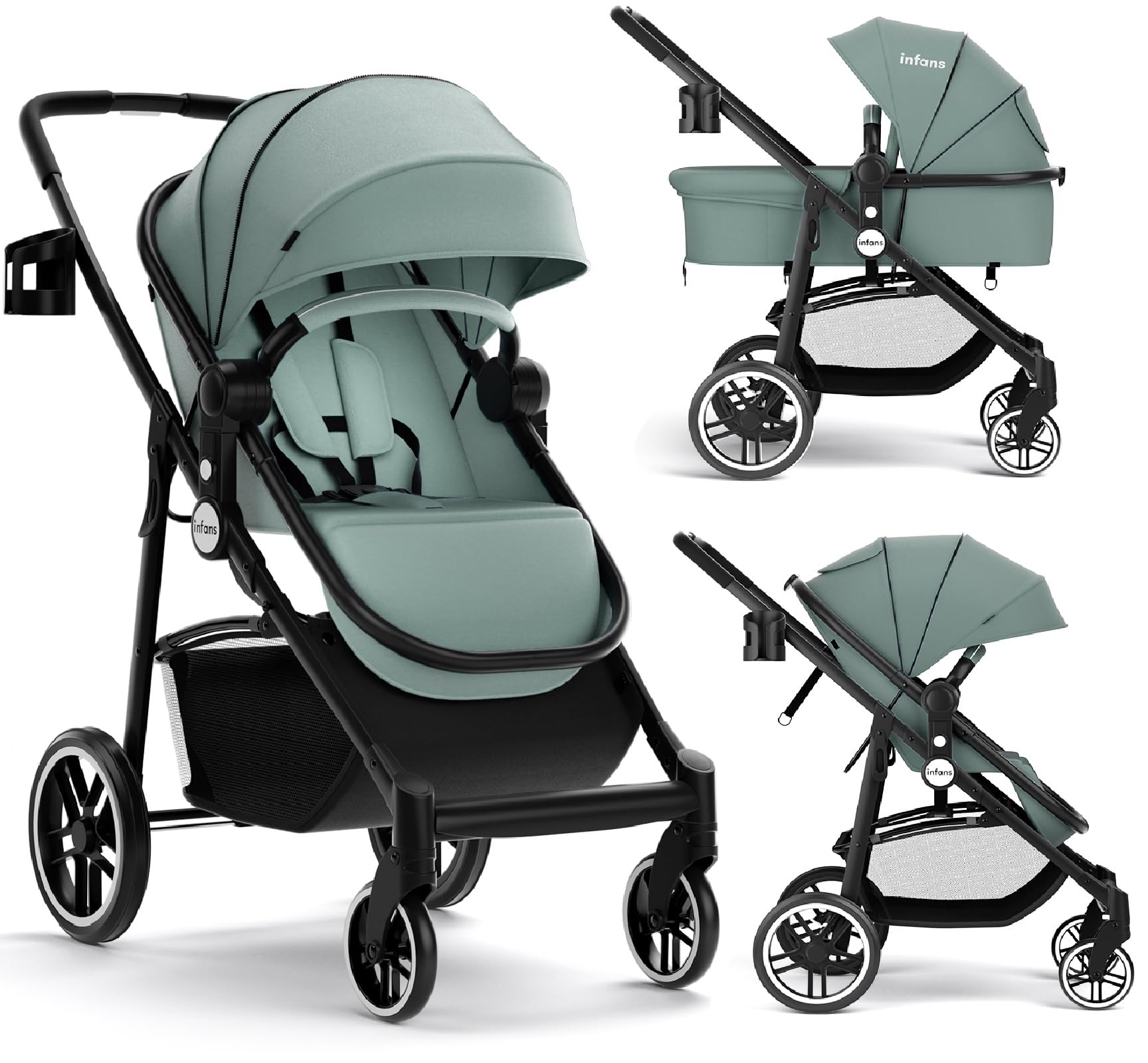 INFANS 2 in 1 Baby Stroller, High Landscape Infant Stroller & Reversible Bassine