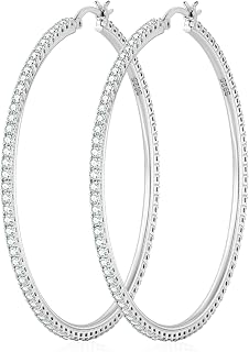 2MM S925 Sterling Silver Post Cubic Zirconia Hoop Earrings Hypoallergenic