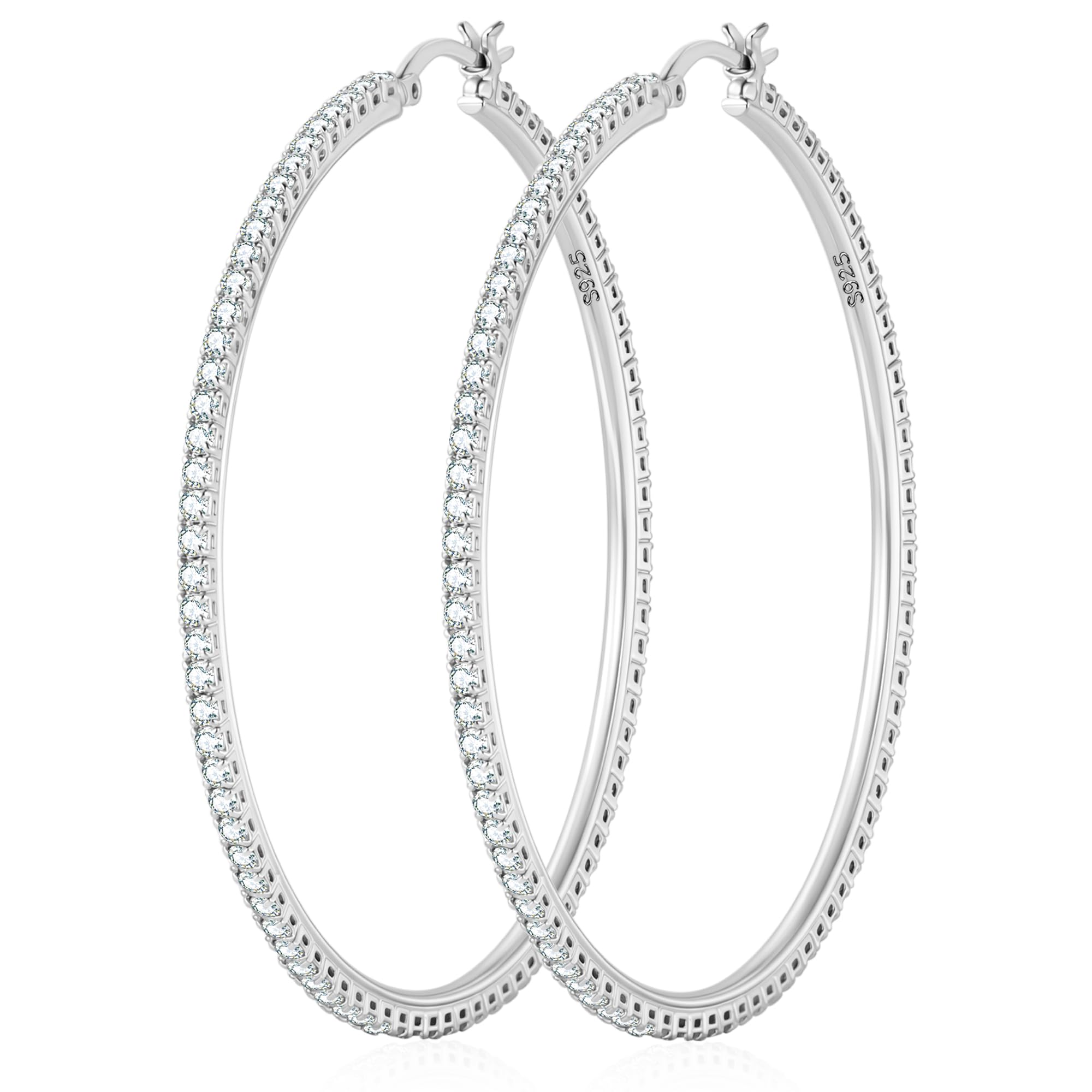2MM S925 Sterling Silver Post Cubic Zirconia Hoop Earrings Hypoallergenic