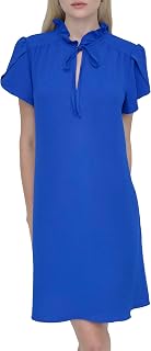 DKNY Front Tie Ruffle Neckline Trapeze Dress for Women