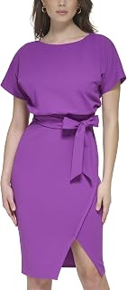Kensie Women's Short Sleeve Tie Waist Midi Dress