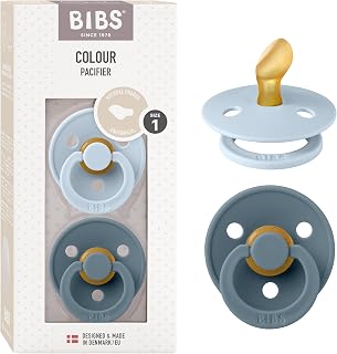 BIBS Colour Pacifiers | Set of 2 BPA-Free Latex Baby Pacifiers | Anatomical Nipple | Made in Denmark (Baby Blue/Petrol | 0-6 Months)