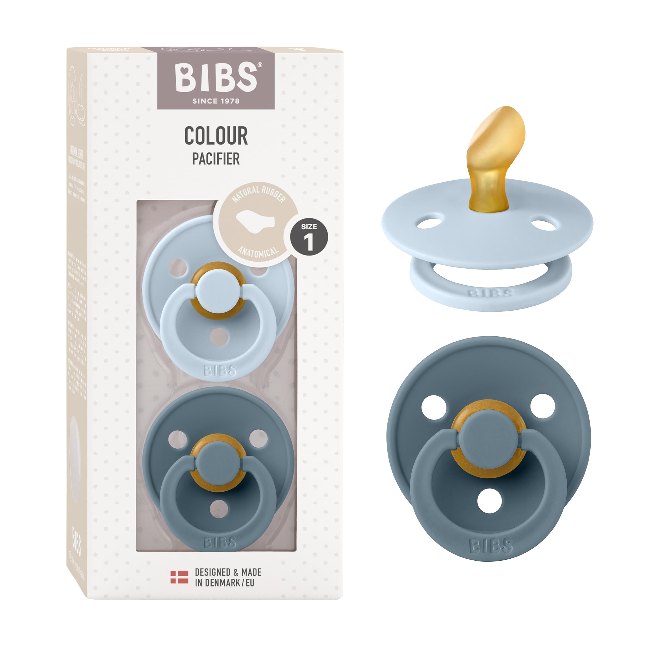 BIBS Colour Pacifiers | Set of 2 BPA-Free Latex Baby Pacifiers | Anatomical Nipp