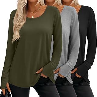 3 Pack Women's Long Sleeve Shirts Cotton Tunic Tops