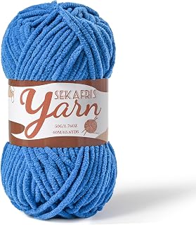 Chenille Yarn for Crocheting Plush Blanket Crochet Yarn Blue