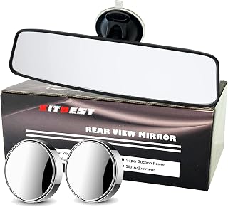 KITBEST Rear View Mirror Driving Test Instructor 240mm + 2 Blindspot Mirror | Strong Suction, Wider View, Adjustable, Extra Second Car Interior Mirrors, for Examiner Learner Passenger Lesson Car SUV