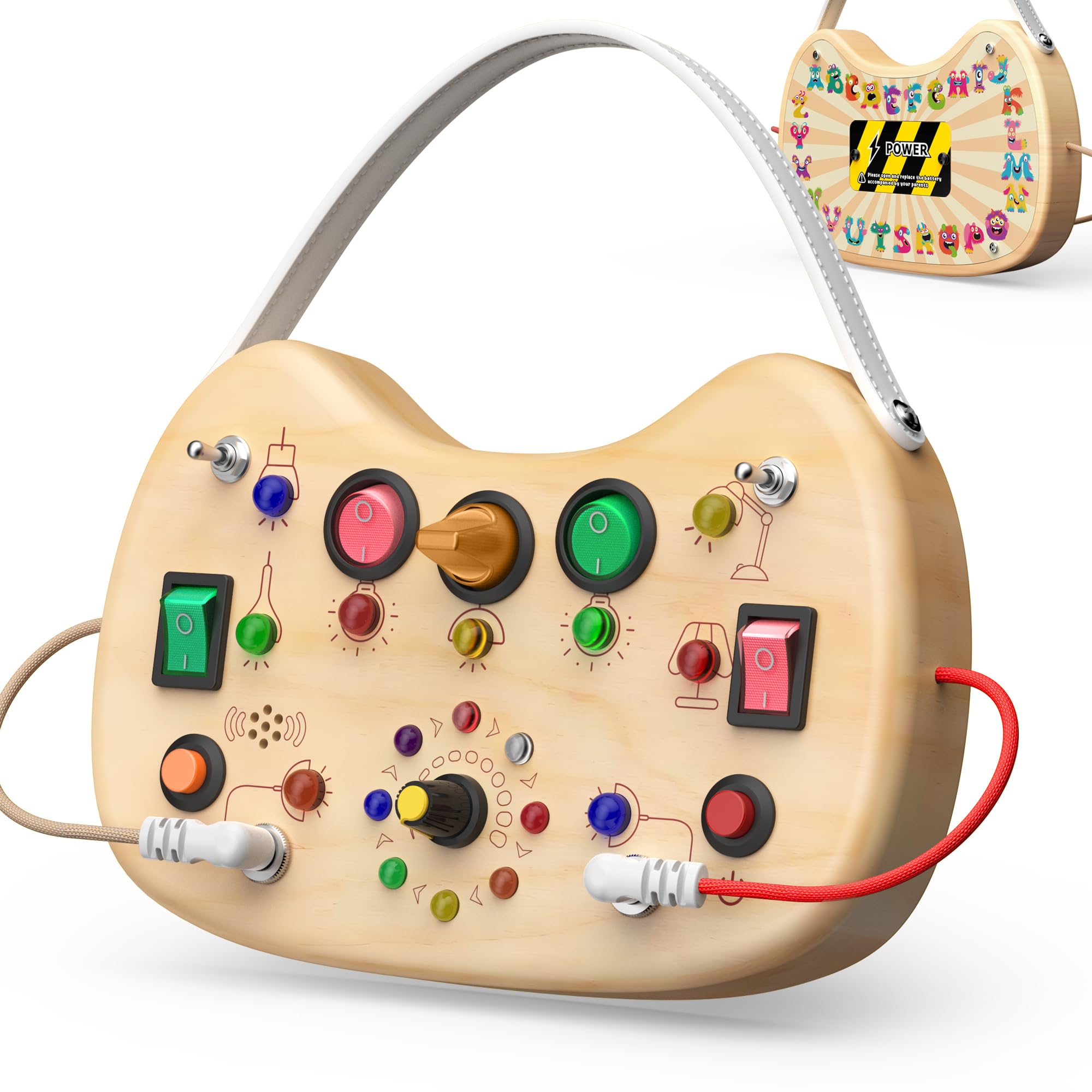 UdoUto Montessori Wooden Busy Board for Toddlers with LED Lights & Switches | Po