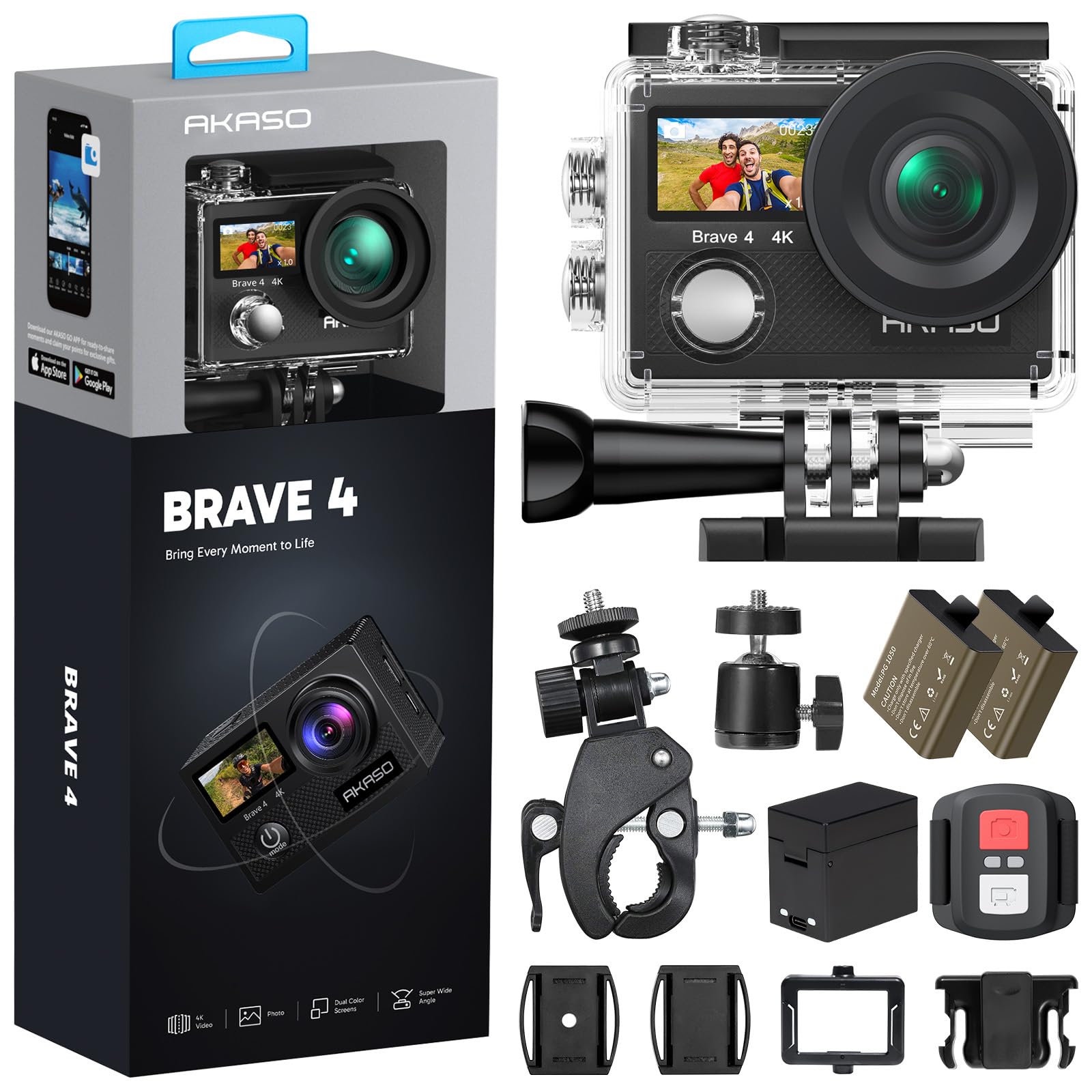 AKASO Brave 4 Action Camera 4K30 Ultra Hd Waterproof Underwater Camera | 20MP EI