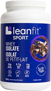 LEANFIT Sport Grass-Fed 100% WHEY ISOLATE Protein Powder, Natural Chocolate, Gluten Free, Keto-Friendly, Zero Sugar, Low Carb, 26g Protein, 29 Servings, 916g Tub
