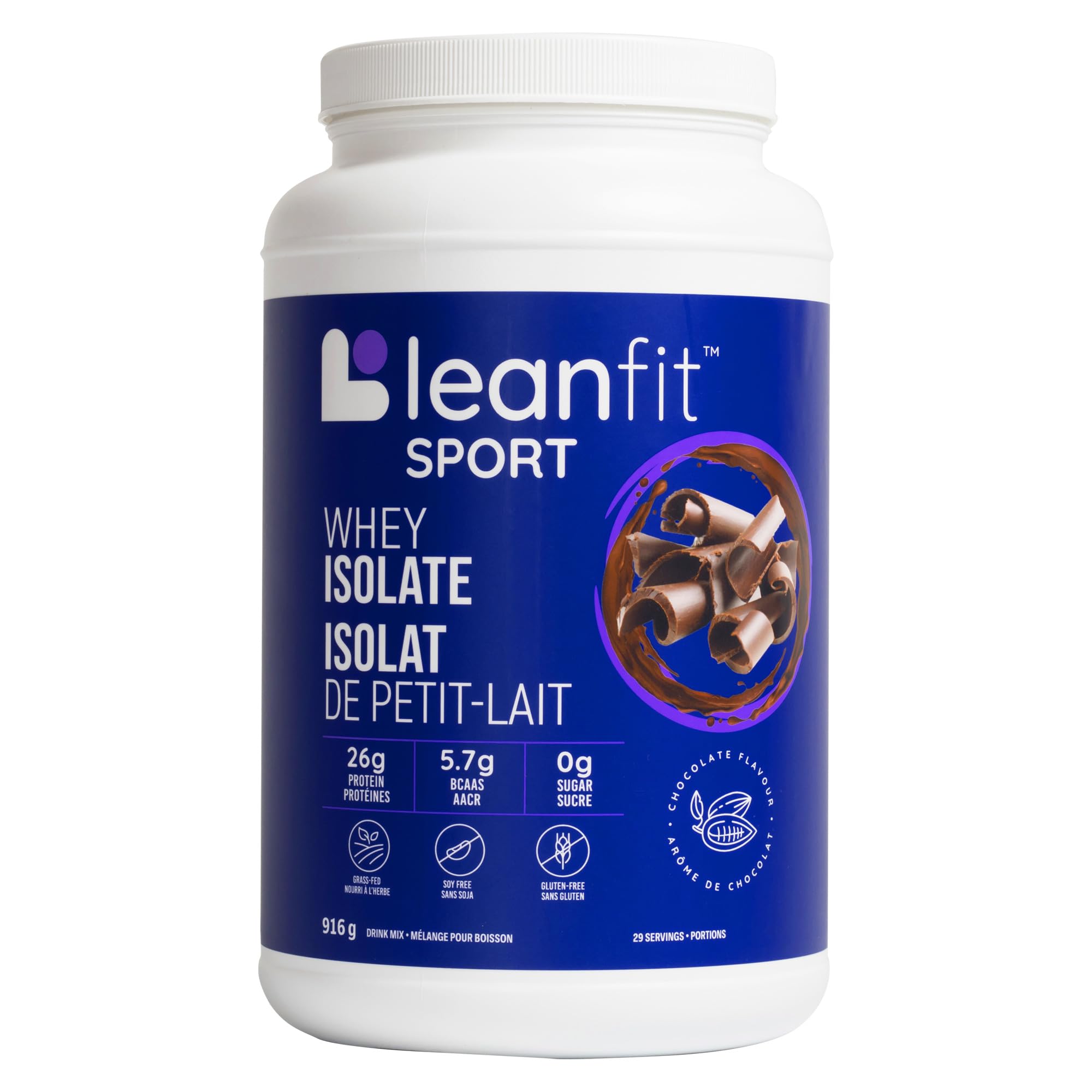 LEANFIT Sport Grass-Fed 100% WHEY ISOLATE Protein Powder, Natural Chocolate, Glu