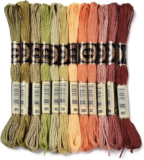 CABODYALS 12 Skeins 105 Yards Variegated Embroidery Floss Thread for Craft | Green Orange 6 Strands Friendship Bracelet String Bulk Cross Stitch Threads for Jewelry Making Bracelet Stitching Supply