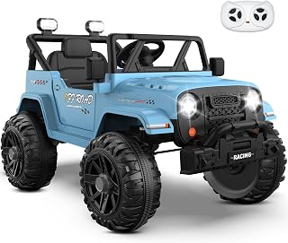 ARBELI 12V Electric Ride On Car, Toddler First Car, Blue | Realistic truck styling, parent remote control, soft start safety, bluetooth music & LED lights