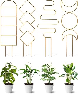 4 Pack Indoor Climbing Plant Trellis, Small Trellis for Potted Plants Outdoor, Metal Garden Trellis Plant Support Trellis with Different Patterns for Vine Ivy Flower (Gold)