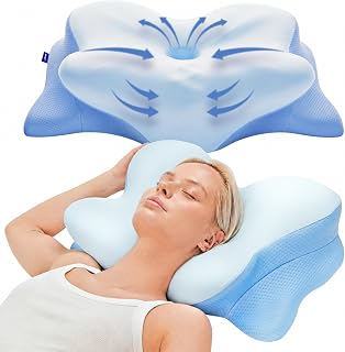 Derila Ergo Memory Foam Neck Pillow Butterfly Refreshing | Suitable for sleepers side, back, stomach, removable cover machine washable, 54x36x12cm
