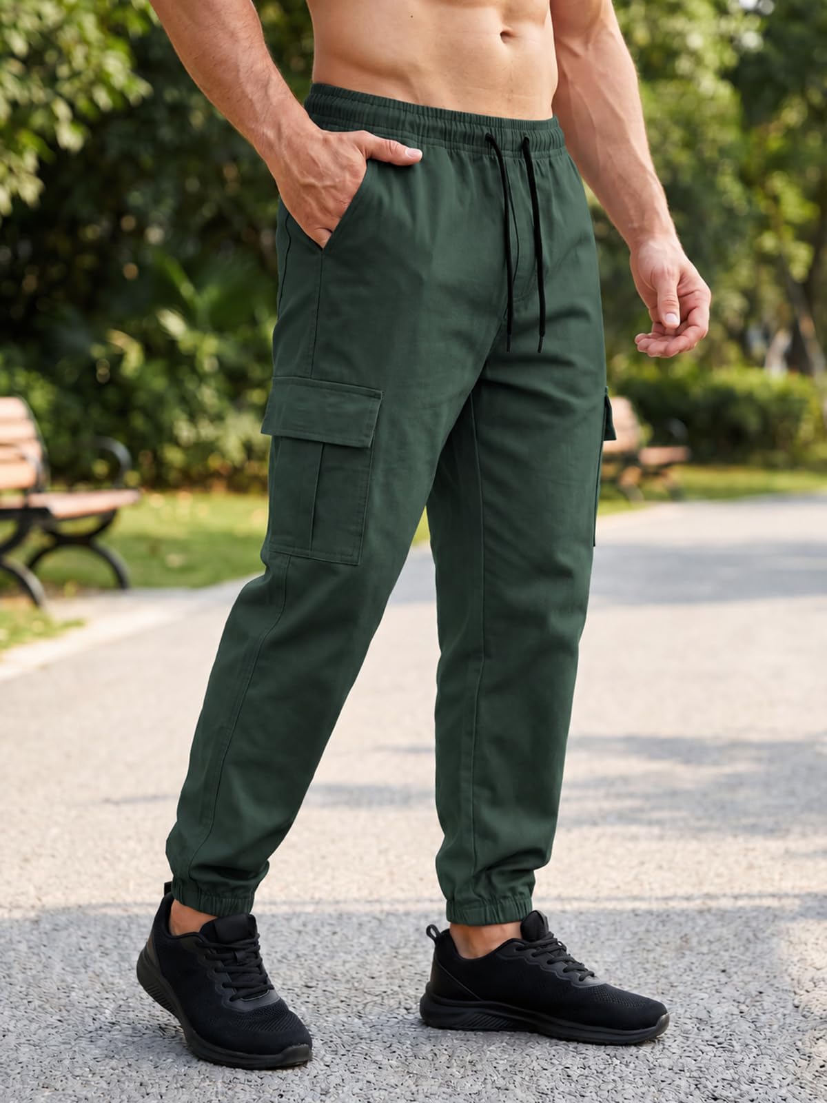 Mens Cargo Pants Quick Dry Elastic Waist Breathable Multiple Pockets