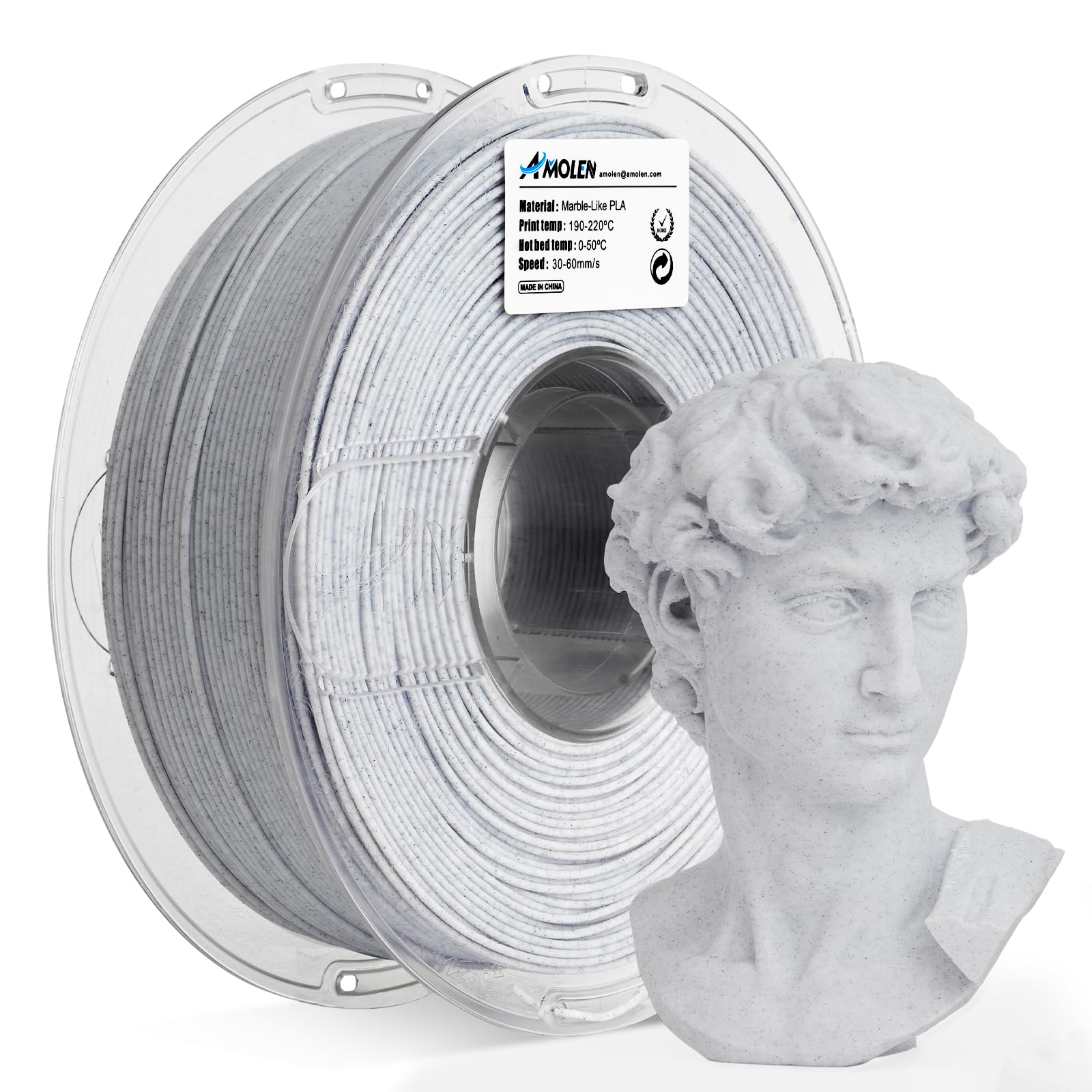 AMOLEN 3D Printer Filament PLA 1.75mm, Marble 1kg, +/- 0.03mm 3D Printing Materi