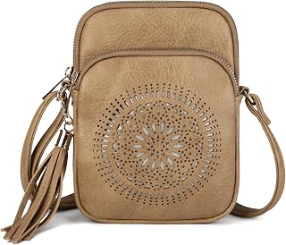 AFKOMST Small Crossbody Phone Purse for Women, Triple-Zip Compartments