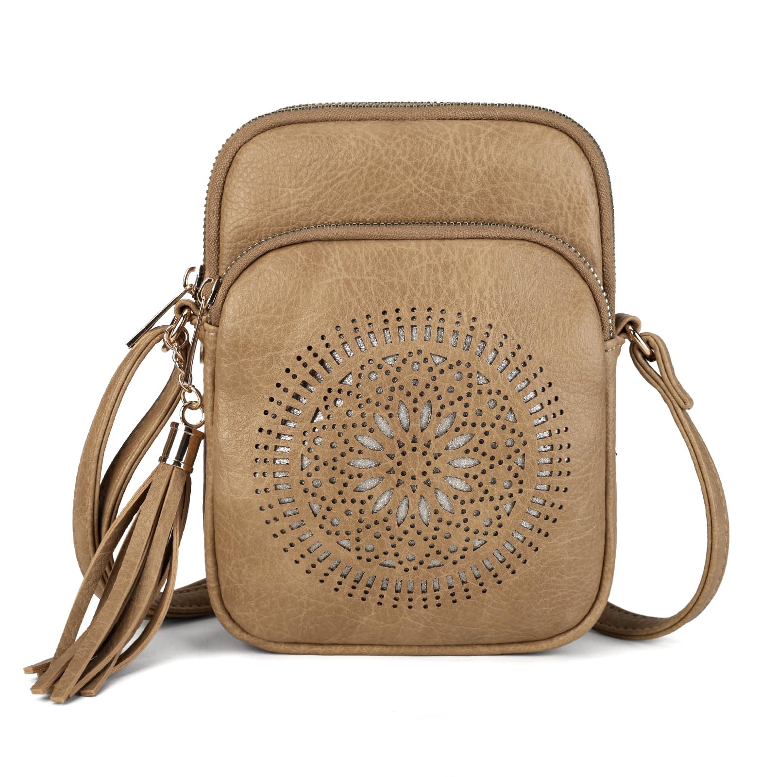 AFKOMST Small Crossbody Phone Purse for Women, Triple-Zip Compartments