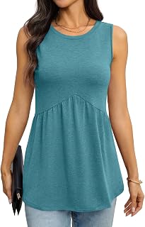 TICTICMIMI Womens Tank Top Sleeveless Babydoll Tops Loose Fit Crew Neck Dressy Blouse Flowy Casual Summer Clothes