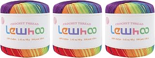 Lewhoo Crochet Thread Size 3, 3 Pack 100% Cotton Lace Yarn Set Rainbow | 40g Balls Yarn for Hand Knitting