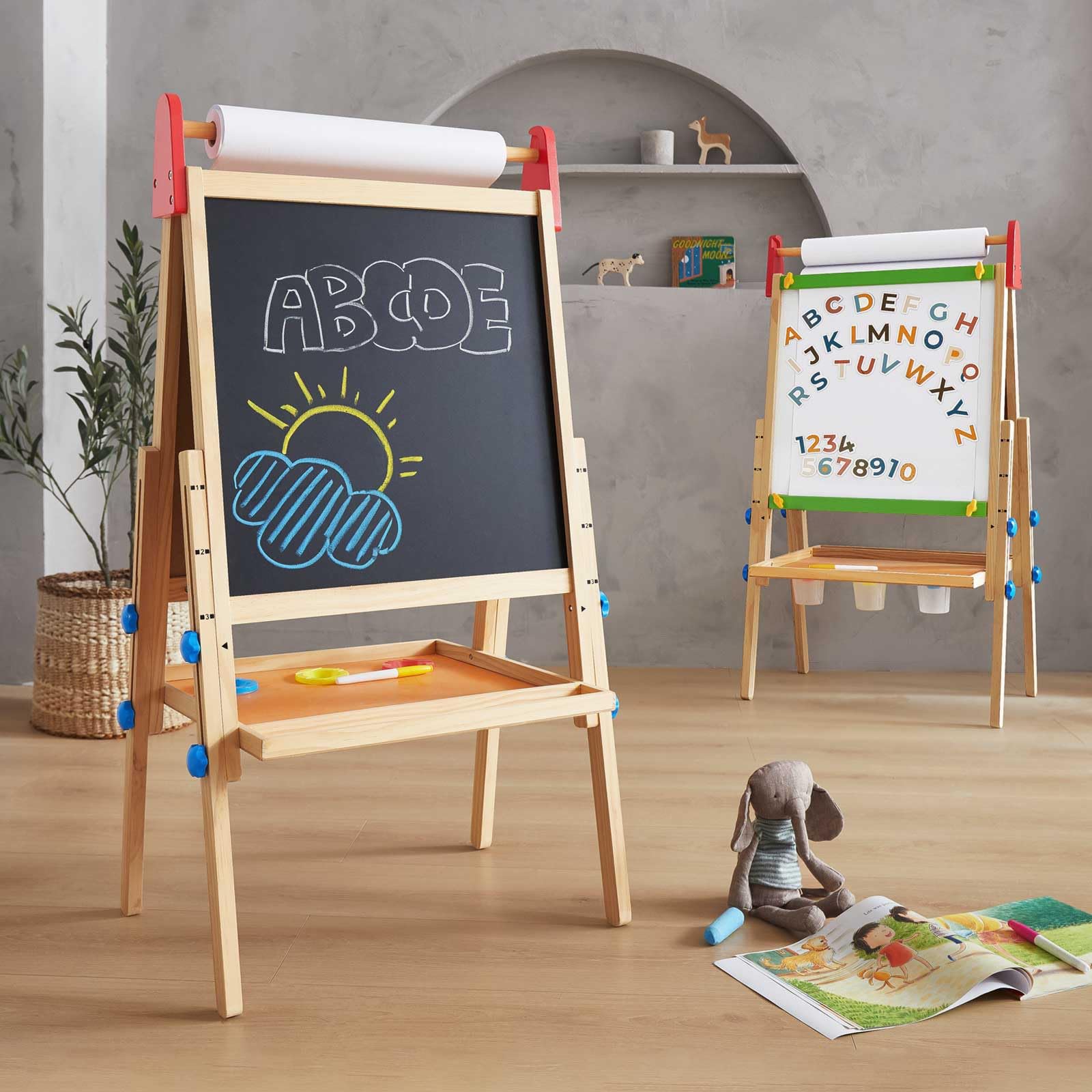 Tiny Land Wooden Easel for Kids, Art Easel with Chalkboard & Whiteboard | Sturdy