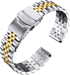 BINLUN Stainless Steel Watch Strap Replacement Metal Watch Bracelet 18mm 20mm 22mm 24mm 26mm Smart Watch Band for Men Women in Silver, Gold, Black, Rose Gold, Two Toned
