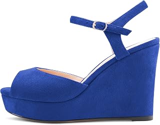 Castamere Women's Block Chunky High Wedge Platform Heel Open Toe Strappy Ankle Sandals Slingback Buckle Classic 10CM Heels