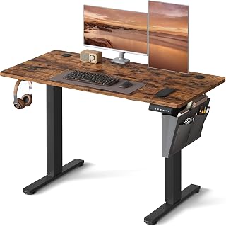 VASAGLE Electric Standing Desk, Height Adjustable, 120 x 60 cm, 4 Presets | Continuous Adjustment, Spliced Desktop, 4 Memory Heights, Rustic Brown and Ink Black, Balok Collection LSD132K02